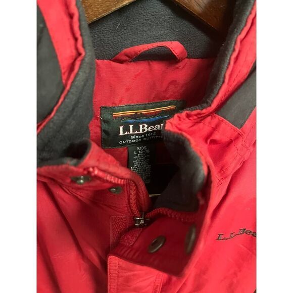 LL Bean Kids Youth Boys Jacket Coat Large Red Insulated Full Zip & Snaps Hooded - Picture 6 of 8
